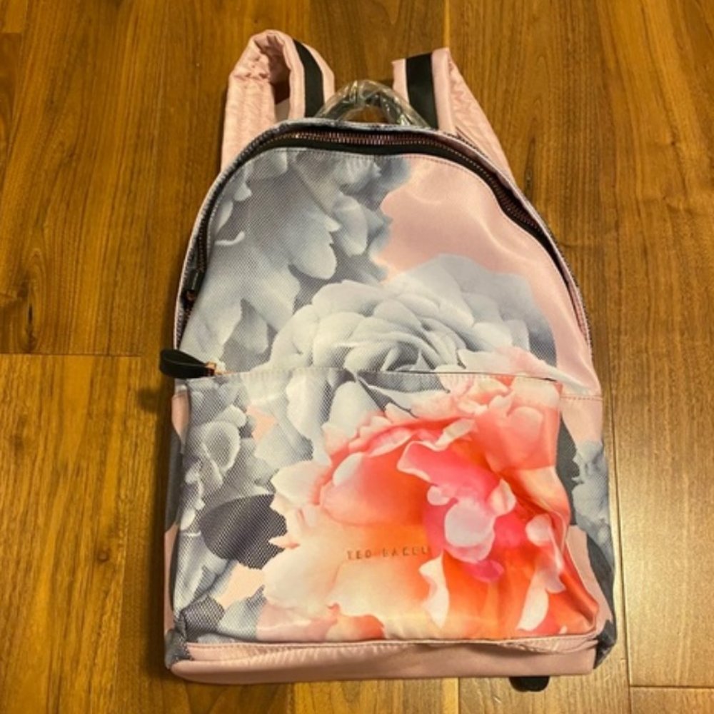 Ted Baker pink floral Monorose Print Backpack knapsack bag nwt - Picture 7 of 11